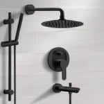 Remer TSR52 Matte Black Tub and Shower Faucet Set with Handheld, Rain Shower Head